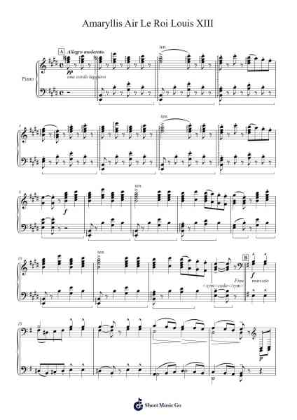 Amaryllis Air Le Roi Louis XIII Sheet Music by Henri Ghys-Arr.Kerrdutt Anda