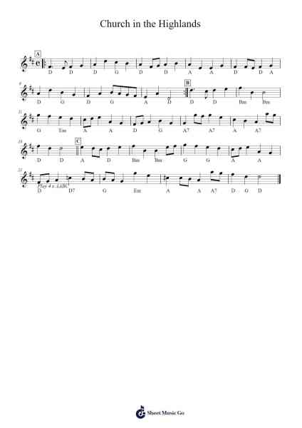 Church in the Highlands Sheet Music by Mary Donnelly/George LO Strid/Fannie Stearns Davis-Arr.Holmesney Cliffcol