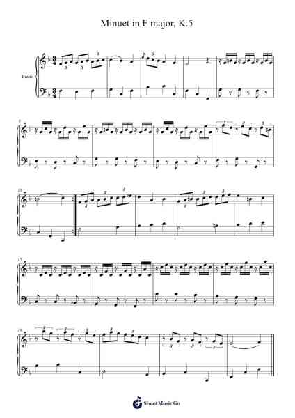 Minuet in F Major, K. 5 Sheet Music by Wolfgang Amadeus Mozart-Arr.Taypeare Rolius