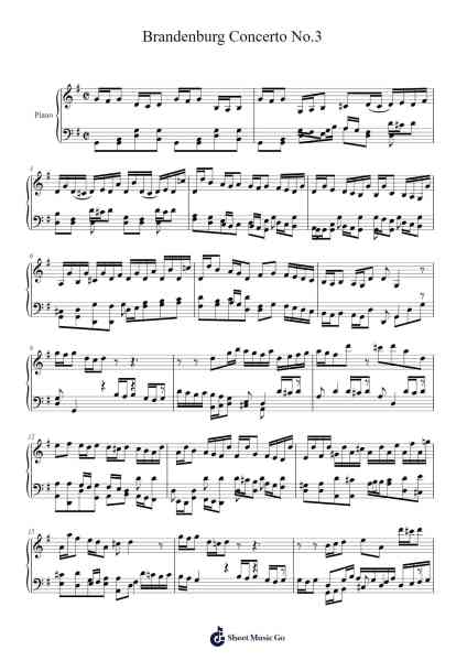 Brandenburg Concerto No. 3 in G Major, BWV 1048 Sheet Music by Johann Sebastian Bach-Arr.Priestvy