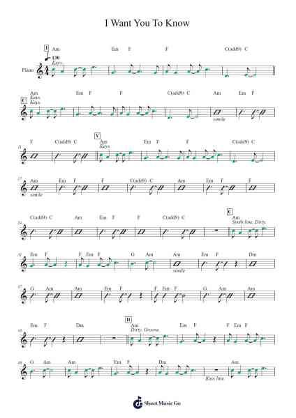 I Want You To Know Sheet Music by -Arr.Kirkjoel