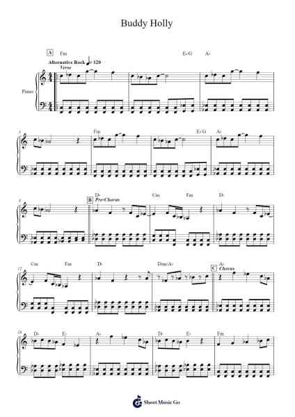 Buddy Holly Sheet Music by Weezer-Arr.Bivien