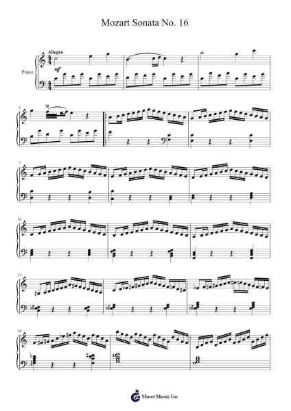 Mozart Sonata No. 16 Sheet Music by Wolfgang Amadeus Mozart-Arr.Hughmand