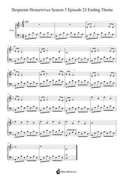 Desperate Housewives Season 3 Episode 23 Ending Theme Sheet Music by Steve Jablonsky-Arr.Asmie Panvien