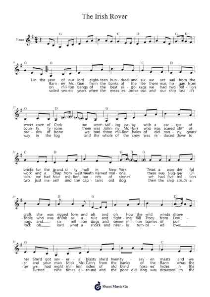 The Irish Rover Sheet Music by -Arr.Canjill Myrruth