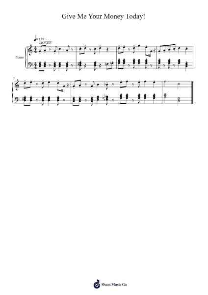 Give Me Your Money Today! Sheet Music by Dan Povenmire-Arr.Steyule Lanceac