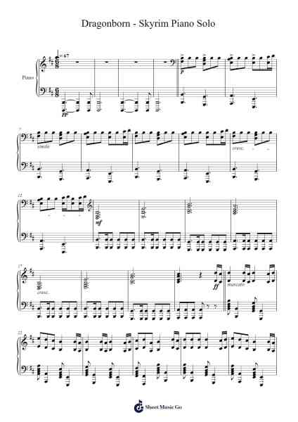 Dragonborn - Skyrim Piano Solo Sheet Music by Jeremy Soule-Arr.Matlas