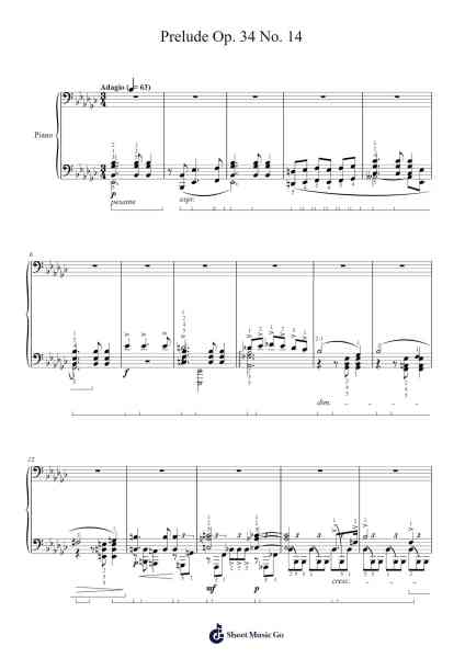 Prelude Op. 34 No. 14 Sheet Music by Dmitri Shostakovich-Arr.Myrtours Hihill
