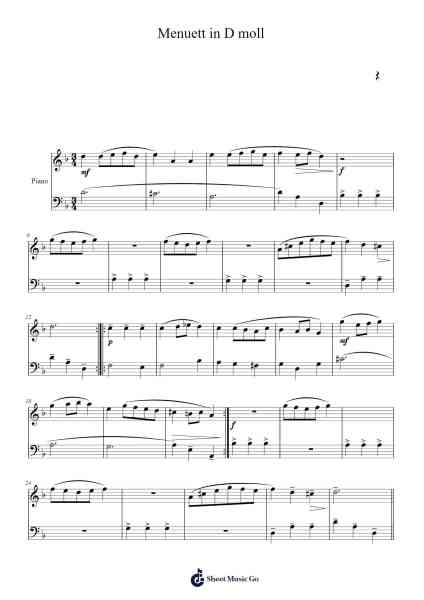 Menuett in D moll Musica per pianoforte di Wolfgang Amadeus Mozart - Arr.Noelpiers Sonmann