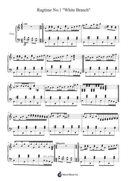 Ragtime No.1 "White Branch" Sheet Music by Haglop-Arr.Surdred