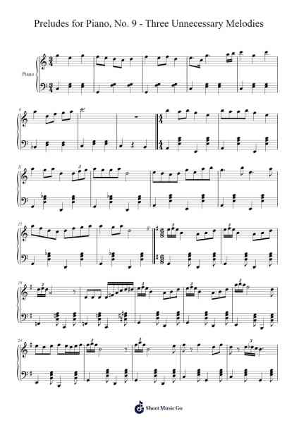 Preludes for Piano, No. 9 "Three Unnecessary Melodies" Sheet Music by Manlass-Arr.Aslan Wordford