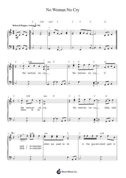 No Woman No Cry Sheet Music by Bob Marley-Arr.Rydiah