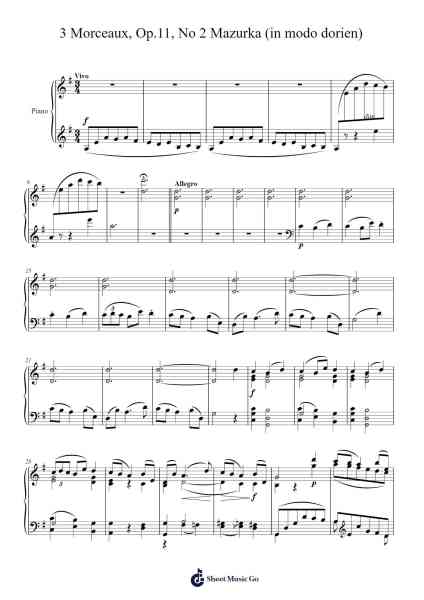 3 Morceaux, Op. 11: No. 2 Mazurka in modo dorien Sheet Music by Anatoly Lyadov-Arr.Yuleboyle Kingshous