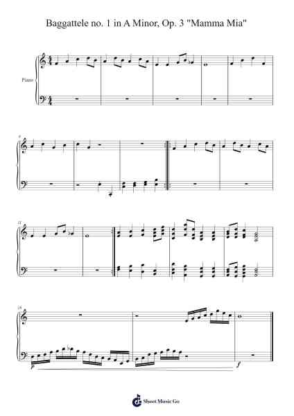 Baggattele no. 1 in A Minor, Op. 3 "Mamma Mia" Sheet Music by Croftscook-Arr.Webbhan