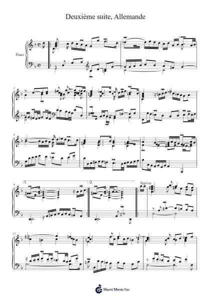 Deuxième Suite, Allemande by Jean-Henri d'Anglebert Sheet Music by Jean-Henri d'Anglebert-Arr.Humera