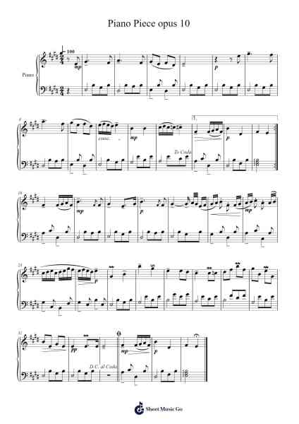 Piano Piece opus 10 Sheet Music by van freunbach-Arr.Pubey