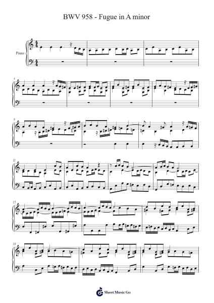 Fugue in A Minor, BWV 958 Sheet Music by Johann Sebastian Bach-Arr.Denuel Shirbill