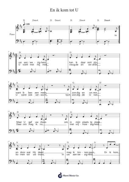 En ik kom tot U Sheet Music by -Arr.Gwenje Cookmike