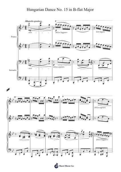 21 Hungarian Dances, WoO 1: No. 15 in B-flat Major Sheet Music by Johannes Brahms-Arr.Molsham