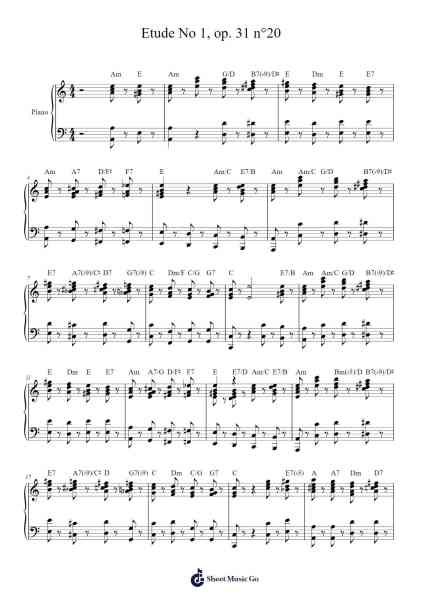 Etude No. 1, Op. 31 No. 20 Sheet Music by Fernando Sor-Arr.Simpnence