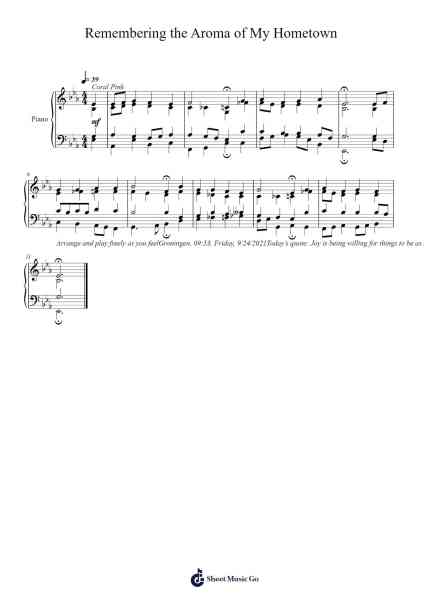 Remembering the Aroma of My Hometown Sheet Music by Toursbur-Arr.Jonessen Steinsia