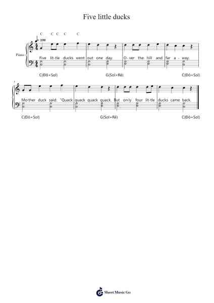 Five little ducks Sheet Music by -Arr.Hamclaire