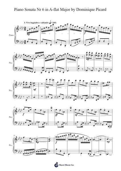 Piano Sonata Nr 6 in A-flat Major by Dominique Picard Sheet Music by Urdia Janhue-Arr.Hewgy Fowearl