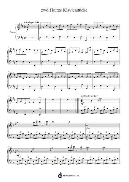 Zwölf kurze Klavierstücke, K. 4-K. 15 Ноты для фортепиано от Thomas K.T Yan-Arr.Dunnnic