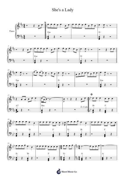 She's a Lady Sheet Music by John Sebastian/Kenny Rankin/Lovin' Spoonful-Arr.Quingar