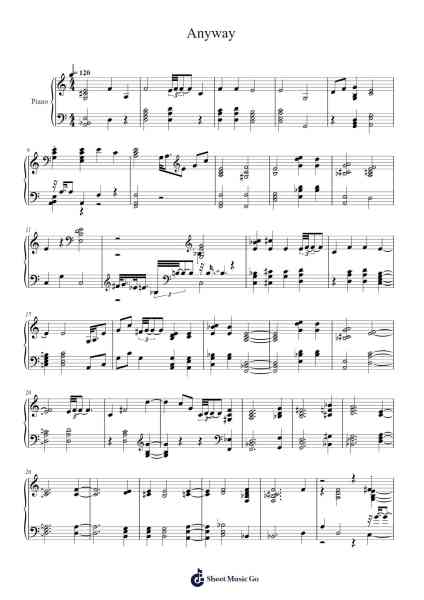 Anyway Sheet Music by -Arr.Guntrine