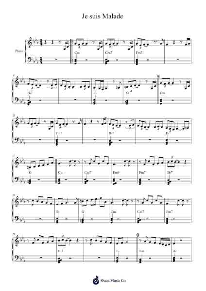 Je suis Malade Sheet Music by Serge Lama/Alice Dona-Arr.Cranethe Dougledk