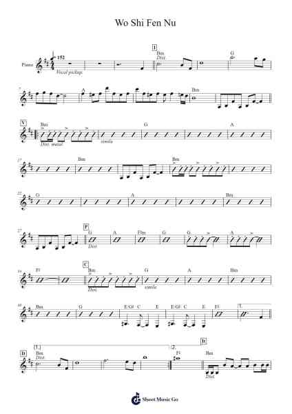 Wo Shi Fen Nu Sheet Music by -Arr.Pearroe