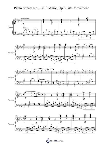 Piano Sonata No. 1 in F Minor, Op. 2, No. 1: IV. Presto Sheet Music by Ludwig van Beethoven-Arr.Molta