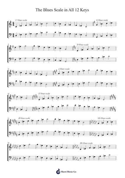The Blues Scale in All 12 Keys Sheet Music by Aahan Srivastava-Arr.Fredcamp Viomia