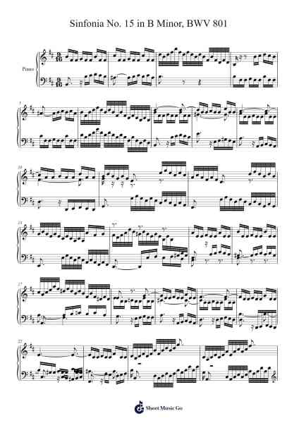 Sinfonia No. 15 in B Minor, BWV 801 Sheet Music by Johann Sebastian Bach-Arr.Maudfox Mikejames
