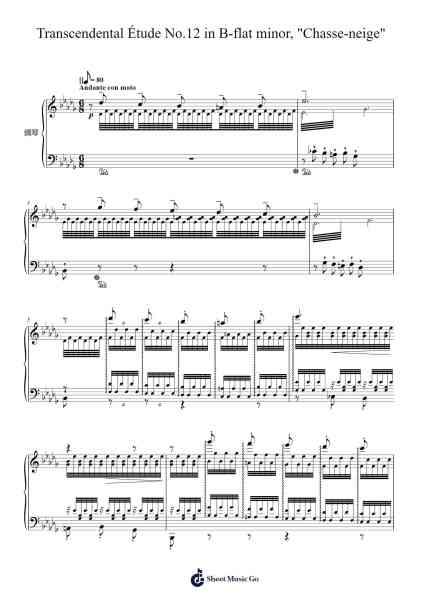 Transcendental Étude No.12 in B-flat minor, "Chasse-neige" Sheet Music by Franz Liszt-Arr.Kylejy Burrene