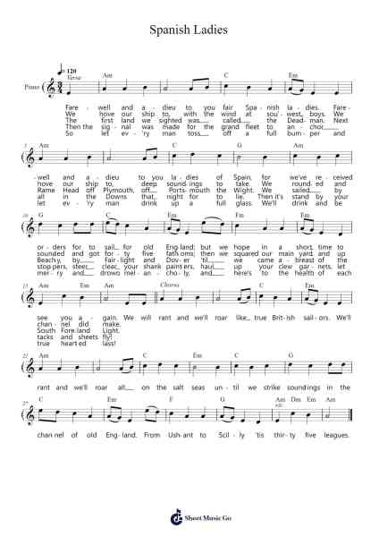 Spanish Ladies Sheet Music by Misc Traditional-Arr.Rhotab