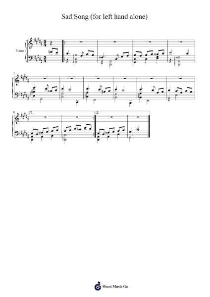Sad Song (for left hand alone) Sheet Music by Yoko Shimomura-Arr.Wheatlin Ranpkins