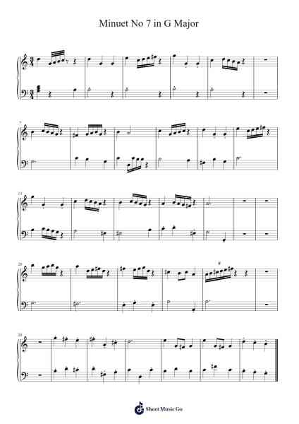 Minuet No. 7 in G Major Sheet Music by Johann Sebastian Bach-Arr.Clarknence