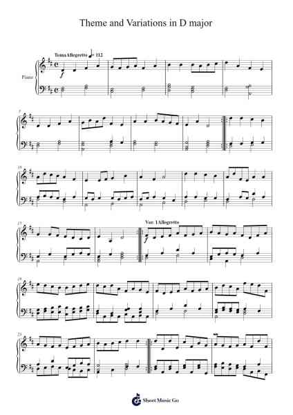 Theme and Variations in D Major Sheet Music by Ryan Yung-Arr.Croftslop