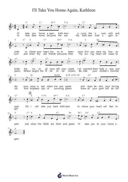 I'll Take You Home Again, Kathleen Sheet Music by Thomas Payne Westendorf-Arr.Jendine