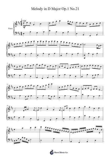 Melody in D Major Op.1 No.21 Sheet Music by jimjim332-Arr.Yvettepe
