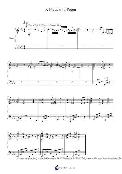 A Piece of a Poem Sheet Music by Toursbur-Arr.Blantiane Hobrob