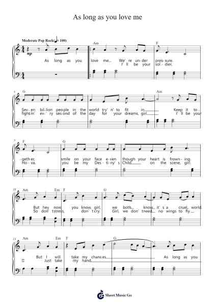 As long as you love me Sheet Music by Justin Bieber-Arr.Fagee