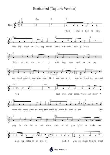 Enchanted (Taylor's Version) Sheet Music by Taylor Swift-Arr.Millsharp Waygrace
