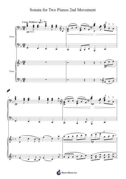 Sonata for Two Pianos in D Major, K. 448: II. Andante Sheet Music by Cumfitch Phylchards-Arr.Birdco Osnel