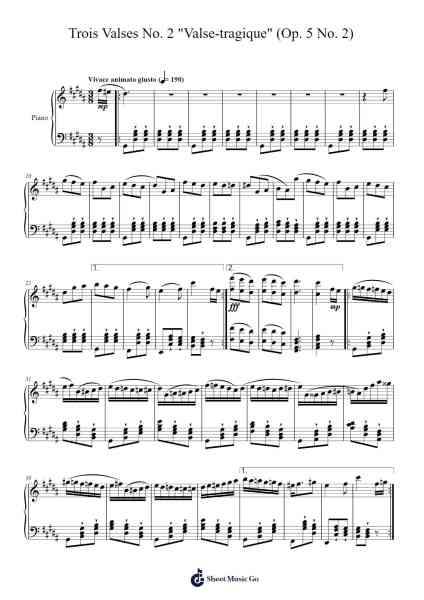 Trois Valses No. 2 "Valse-tragique" (Op. 5 No. 2) Sheet Music by notch4682-Arr.Tifstal Noelvogt
