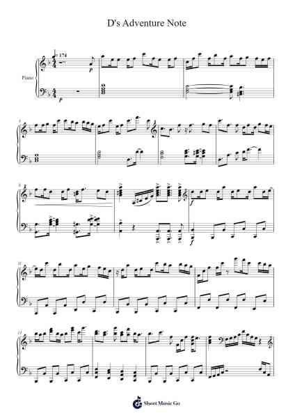 D's Adventure Note Sheet Music by Komachi Ono no-Arr.Hornblack