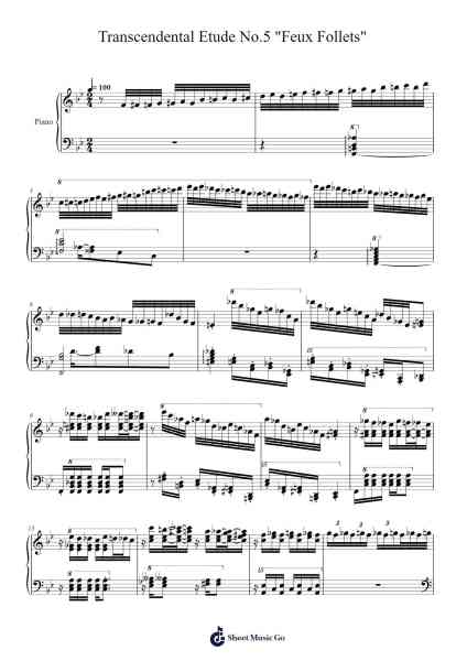 Transcendental Etude No. 5 in B-flat Major, S. 139: "Feux Follets" 樂譜由 Franz Liszt - 編曲 Churwalsh