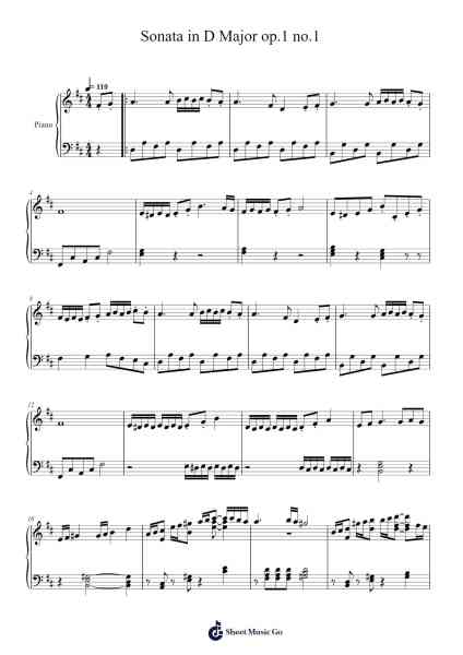 Sonata in D Major, Op. 1 No. 1 Sheet Music by Jasen Huang-Arr.Wildmore Fitchfinn